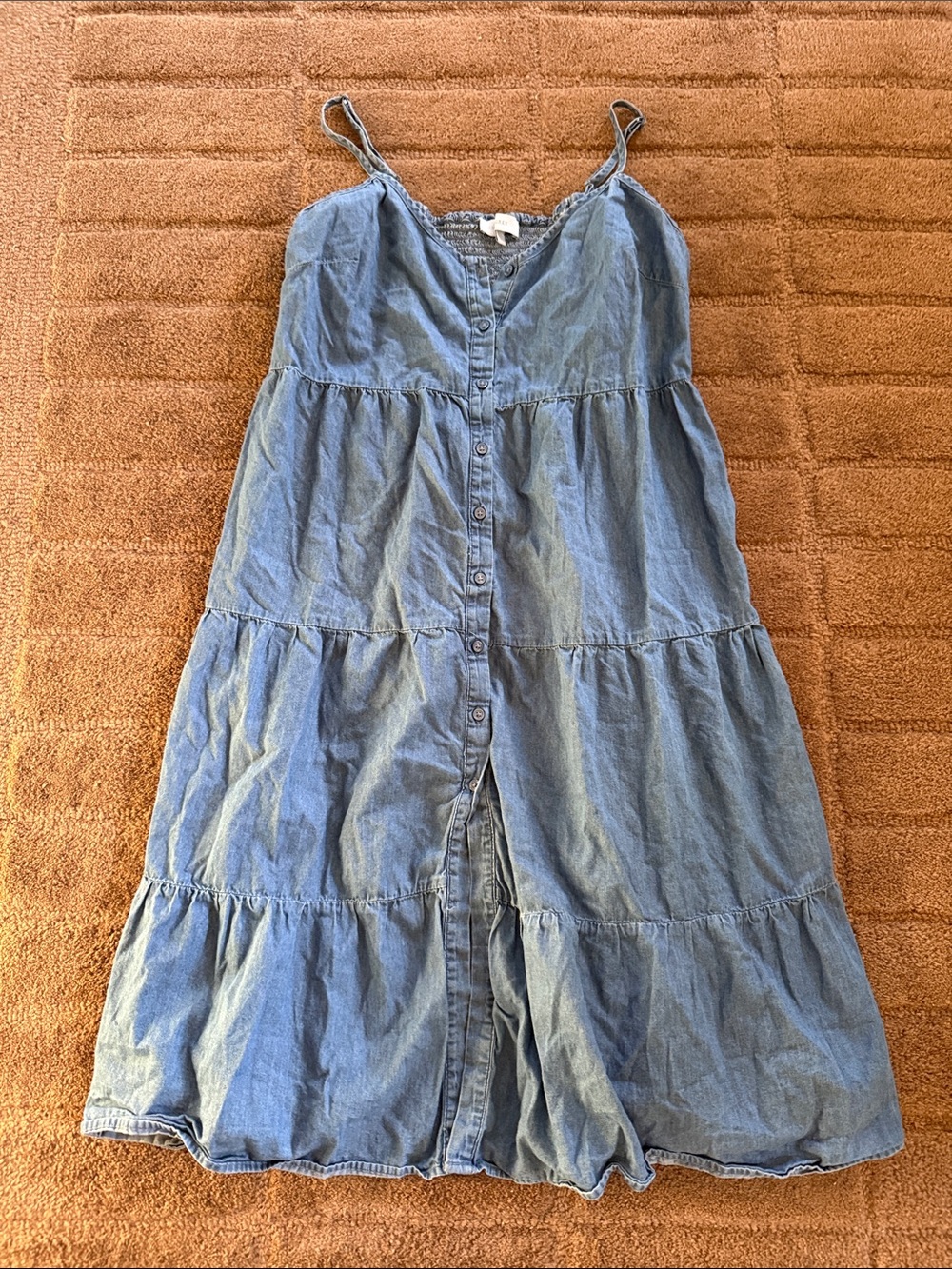 Light Blue Denim Tiered Mini Dress -